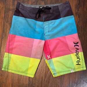 Hurley Colorblock Board Shorts Swim Trunks Mens 27 Boys 14 Multicolor Surf Beach